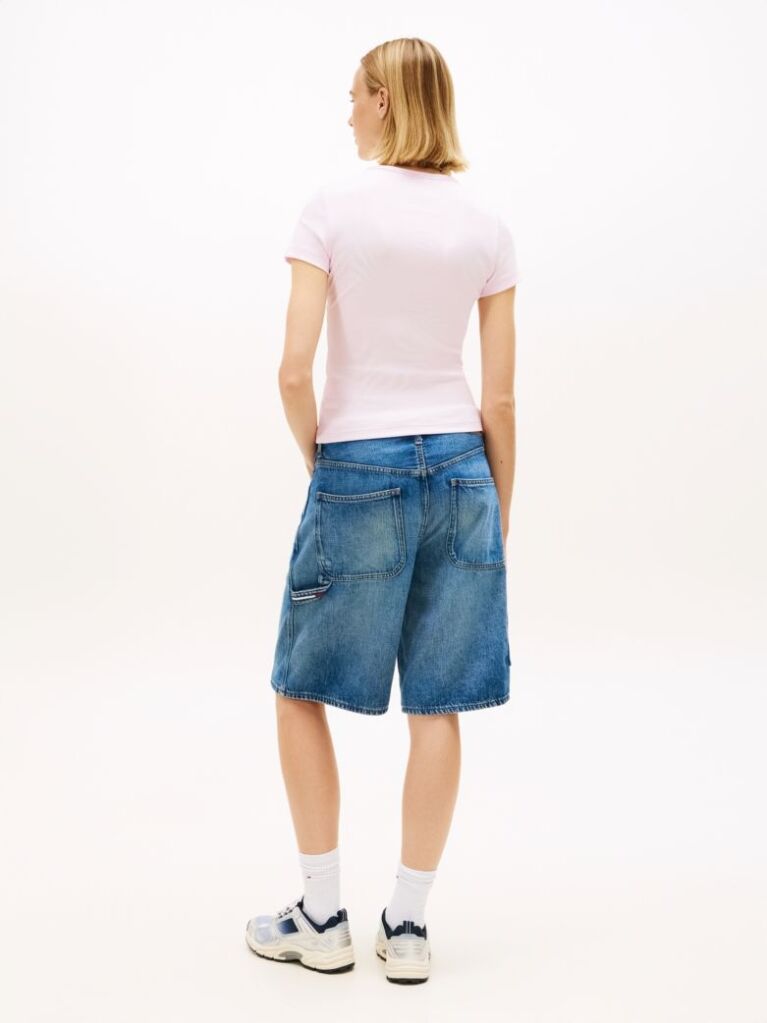 Roz TricouTommy Badge Ribbed Slim   Femei