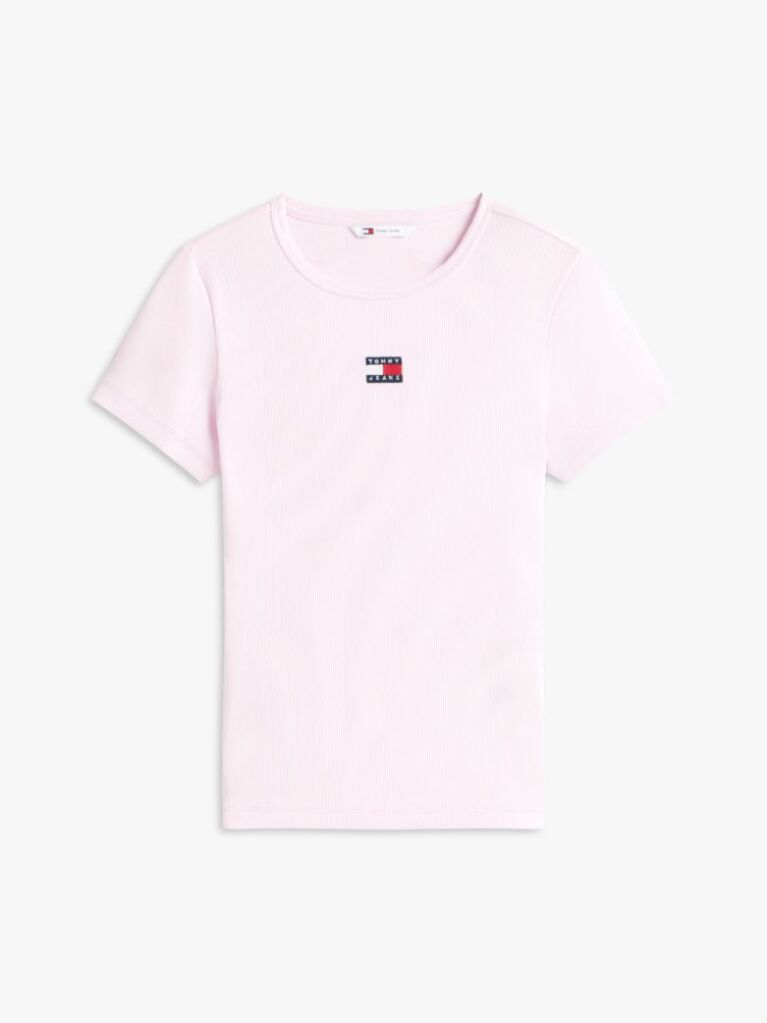 Roz TricouTommy Badge Ribbed Slim   Femei