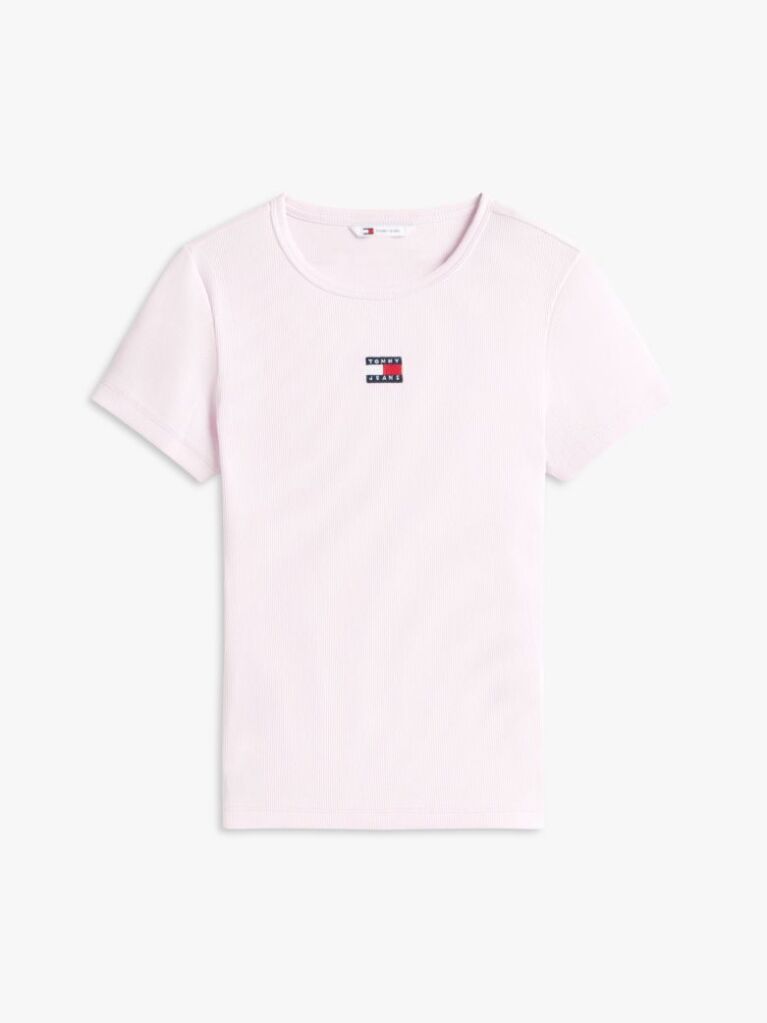 Roz TricouTommy Badge Ribbed Slim   Femei
