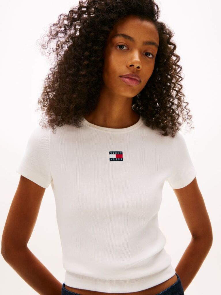 Bej TricouTommy Badge Ribbed Slim   Femei