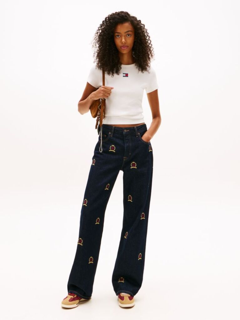 Bej TricouTommy Badge Ribbed Slim   Femei