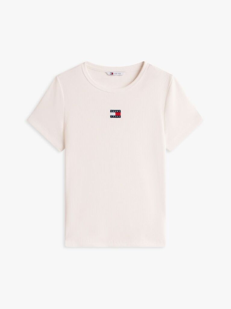 Bej TricouTommy Badge Ribbed Slim   Femei