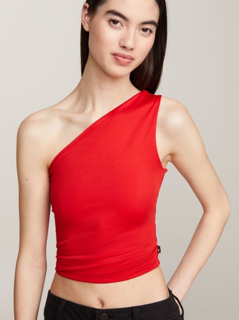 Red Asymmetrical Cropped Tank Top  Women