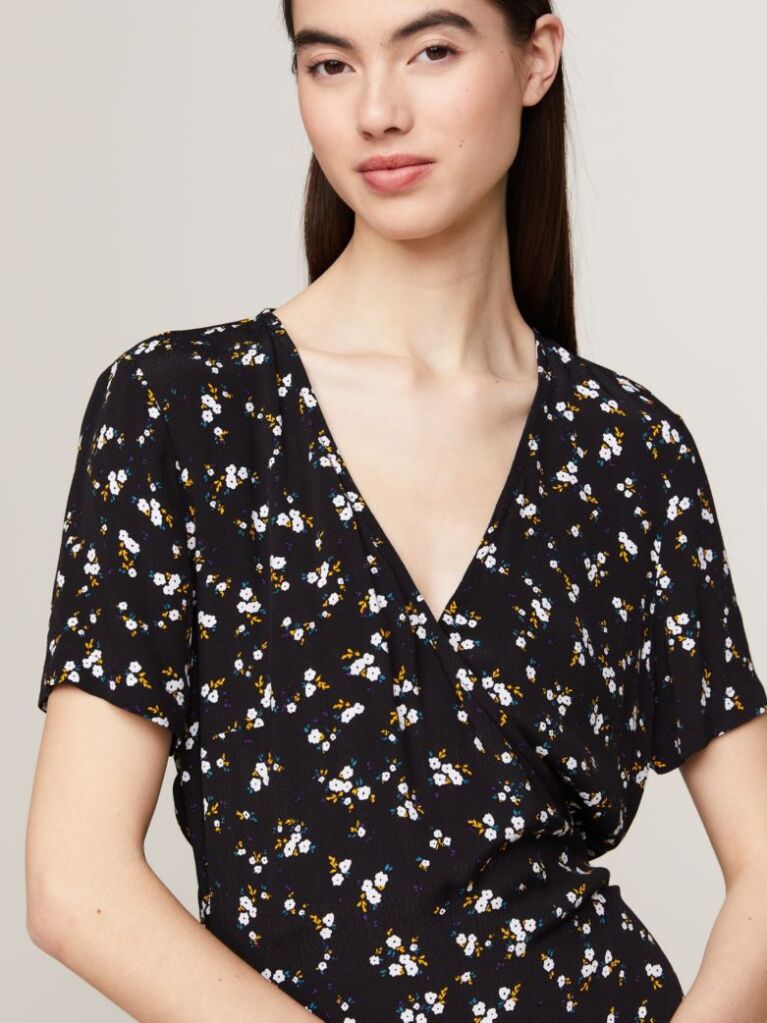 Multi Floral Print Self-Tie Wrap Mini Dress  Women