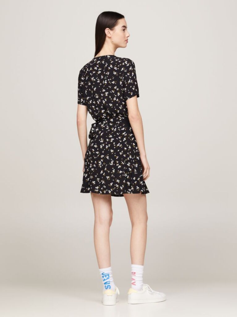 Multi Floral Print Self-Tie Wrap Mini Dress  Women