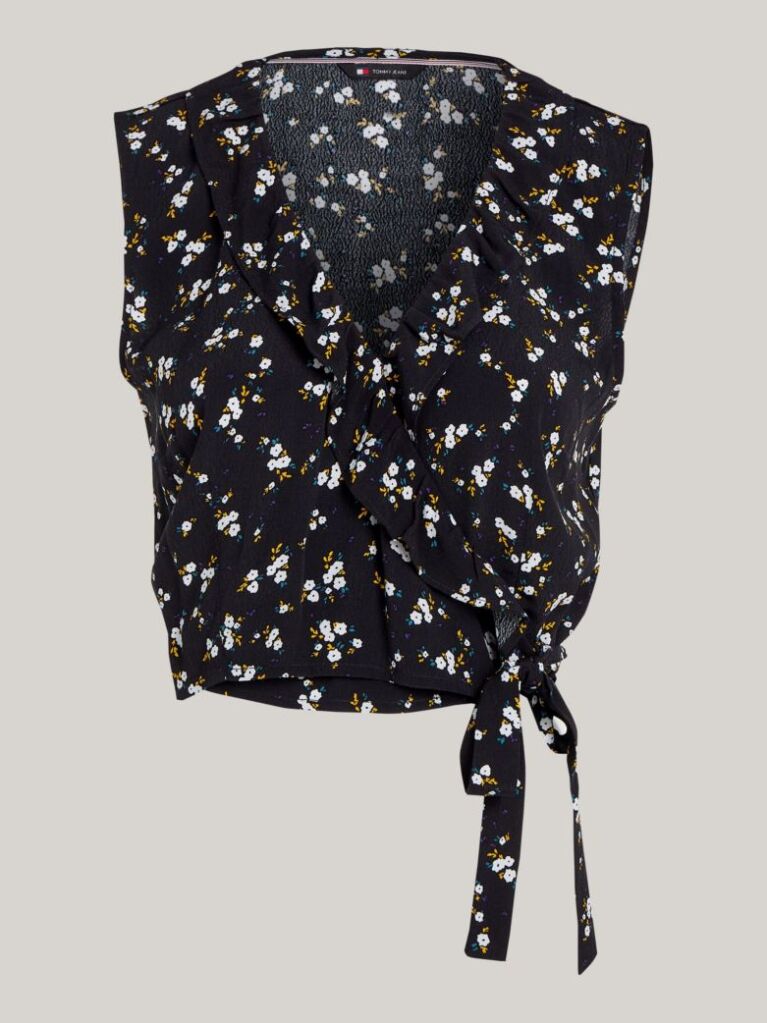 Multi Crop Top Cu Imprimeu Floral Si Volane  Femei