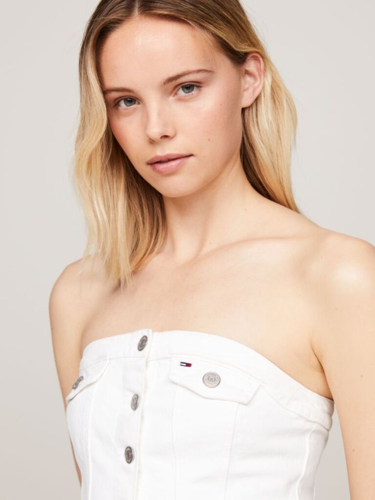 White Sleeveless Denim Bodycon Mini Dress  Women
