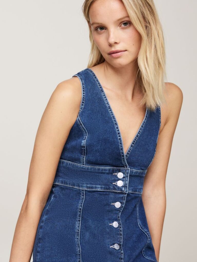 Denim Rochie Maxi Slim Fit Din Denim Cu Nasturi  Femei