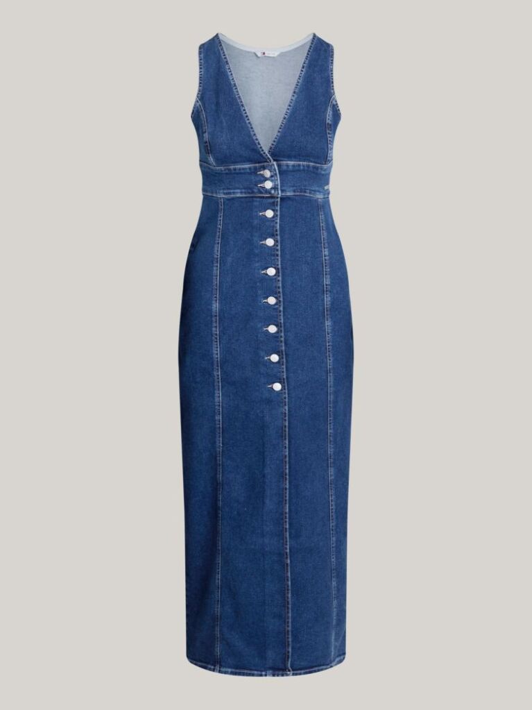 Denim Rochie Maxi Slim Fit Din Denim Cu Nasturi  Femei