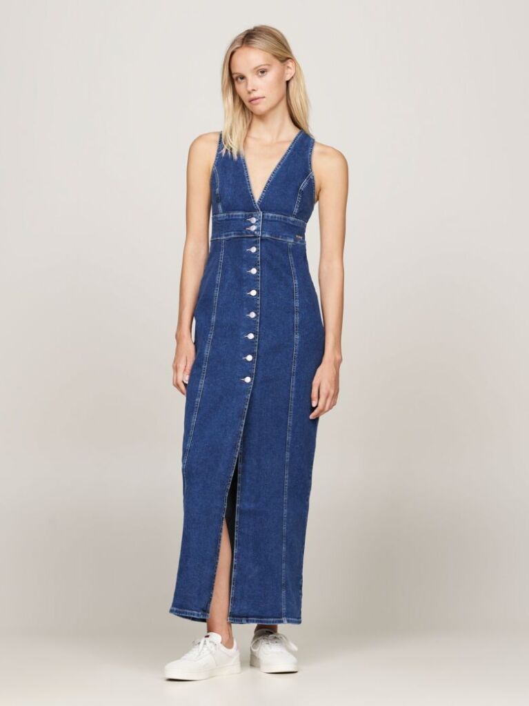 Denim Rochie Maxi Slim Fit Din Denim Cu Nasturi  Femei
