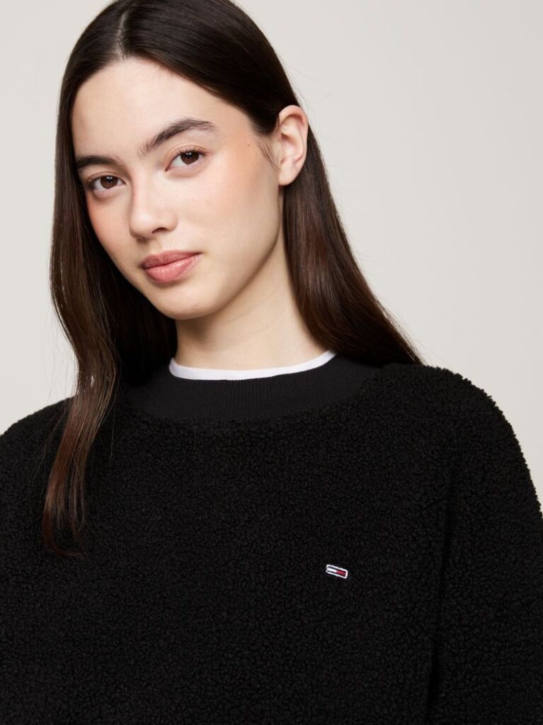 Black Teddy Fleece Oversized Sweatshirt  Women