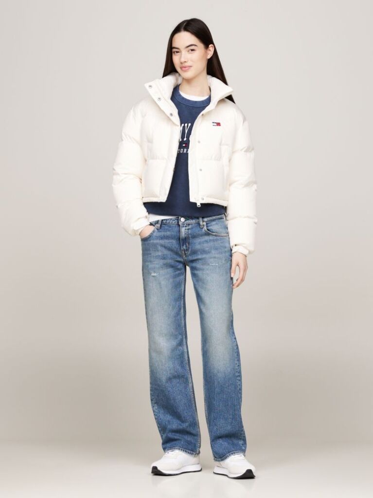 Alb Jacheta Puffer Alaska Cu Spate Grafic  Femei