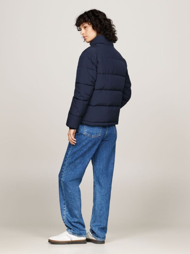 Blue Jacheta Puffer Cu Guler Inalt Si Fermoar  Femei