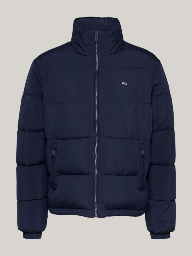 Blue Jacheta Puffer Cu Guler Inalt Si Fermoar  Femei