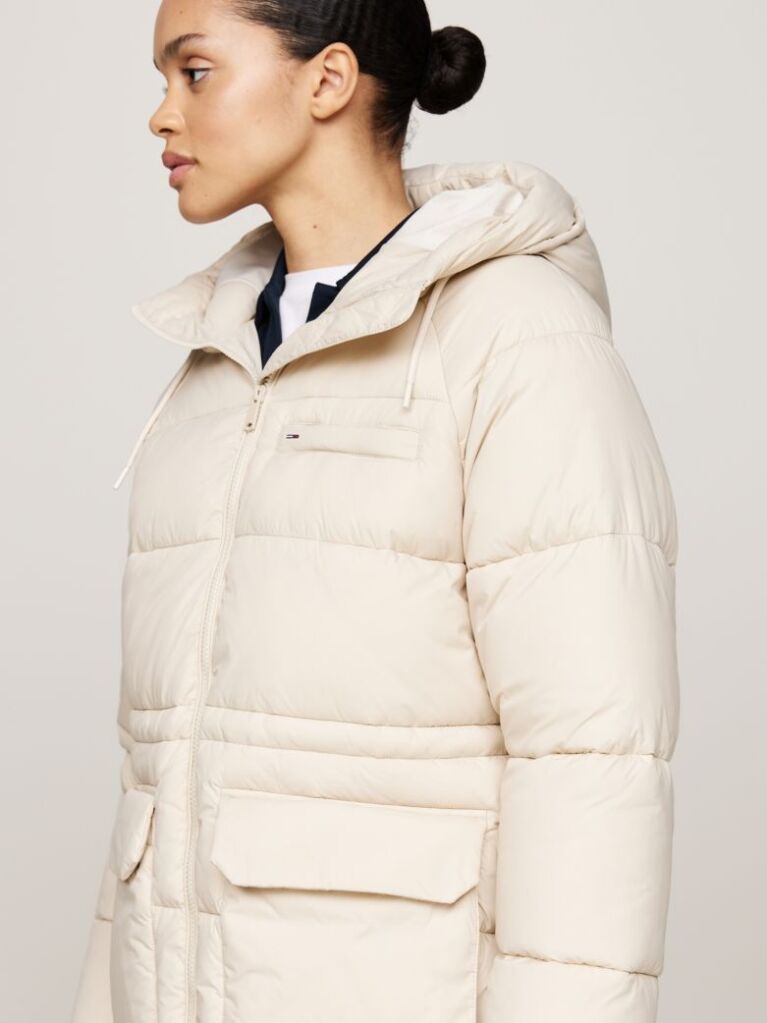Bej Jacheta Puffer Cu Gluga  Femei