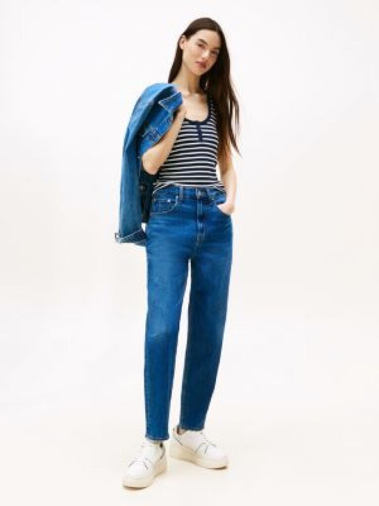 Denim Mom Jeans Tapered Cu Talie Ultra Inalta  Femei