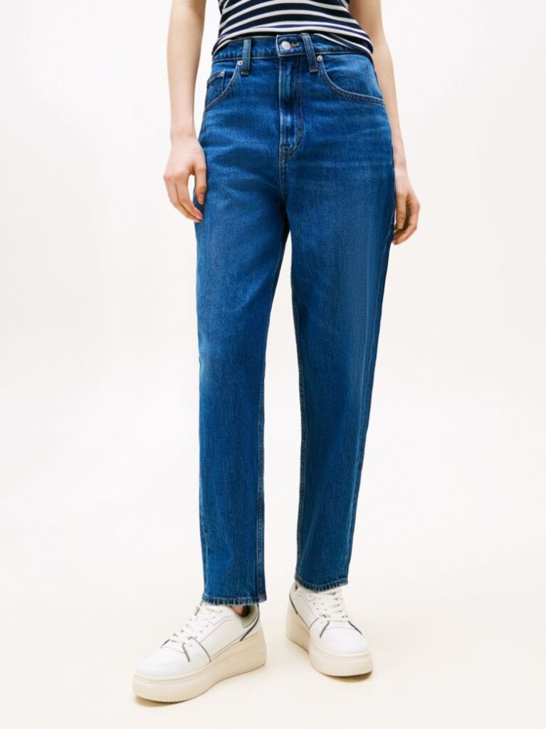 Denim Mom Jeans Tapered Cu Talie Ultra Inalta  Femei