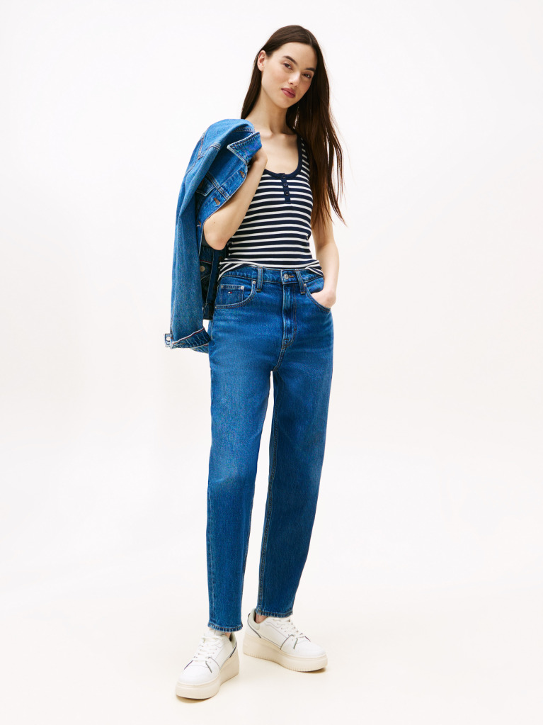 Denim Mom Jeans Tapered Cu Talie Ultra Inalta  Femei