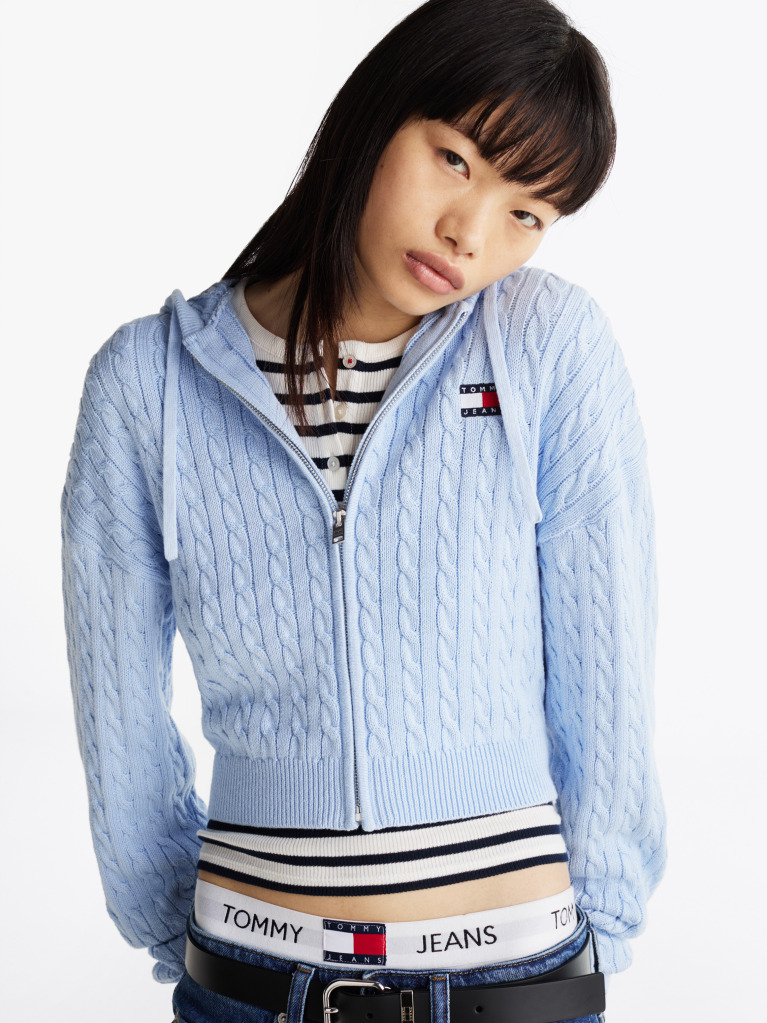 Blue Cable Knit Zip-Thru Sweatshirt  Women
