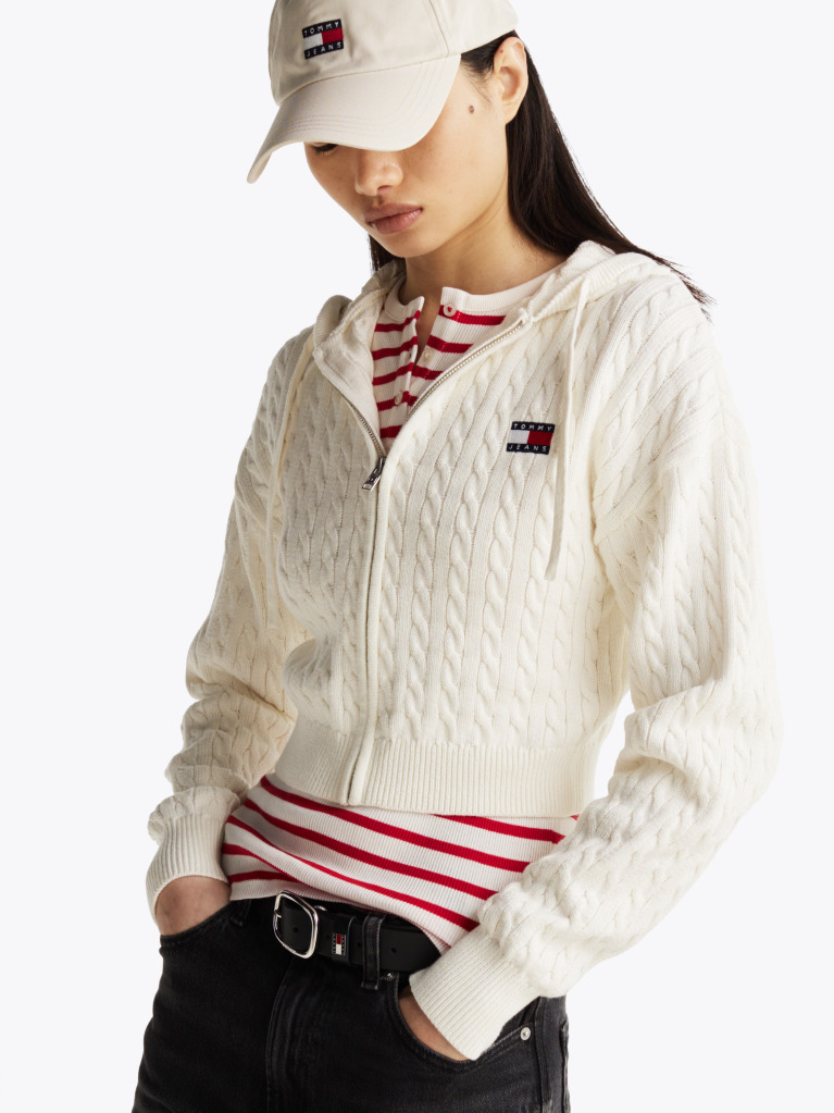 Beige Cable Knit Zip-Thru Sweatshirt  Women