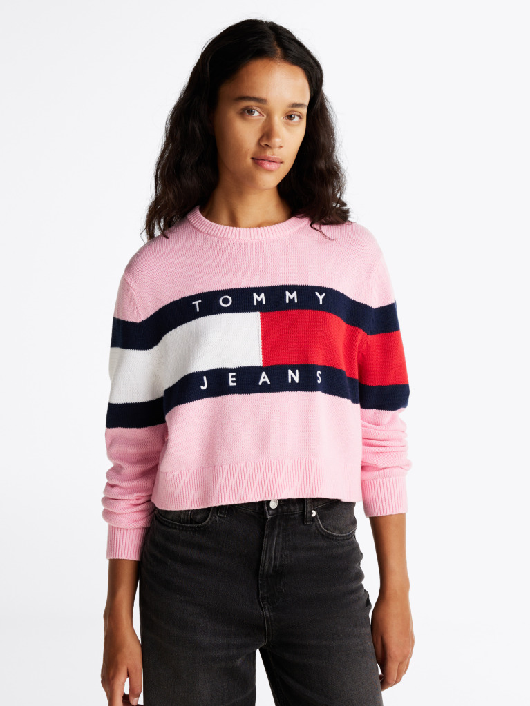Pink Colour-Blocked Flag Relaxed Jumper  Women