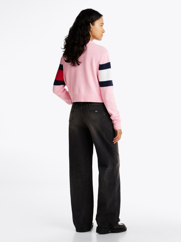 Pink Colour-Blocked Flag Relaxed Jumper  Women