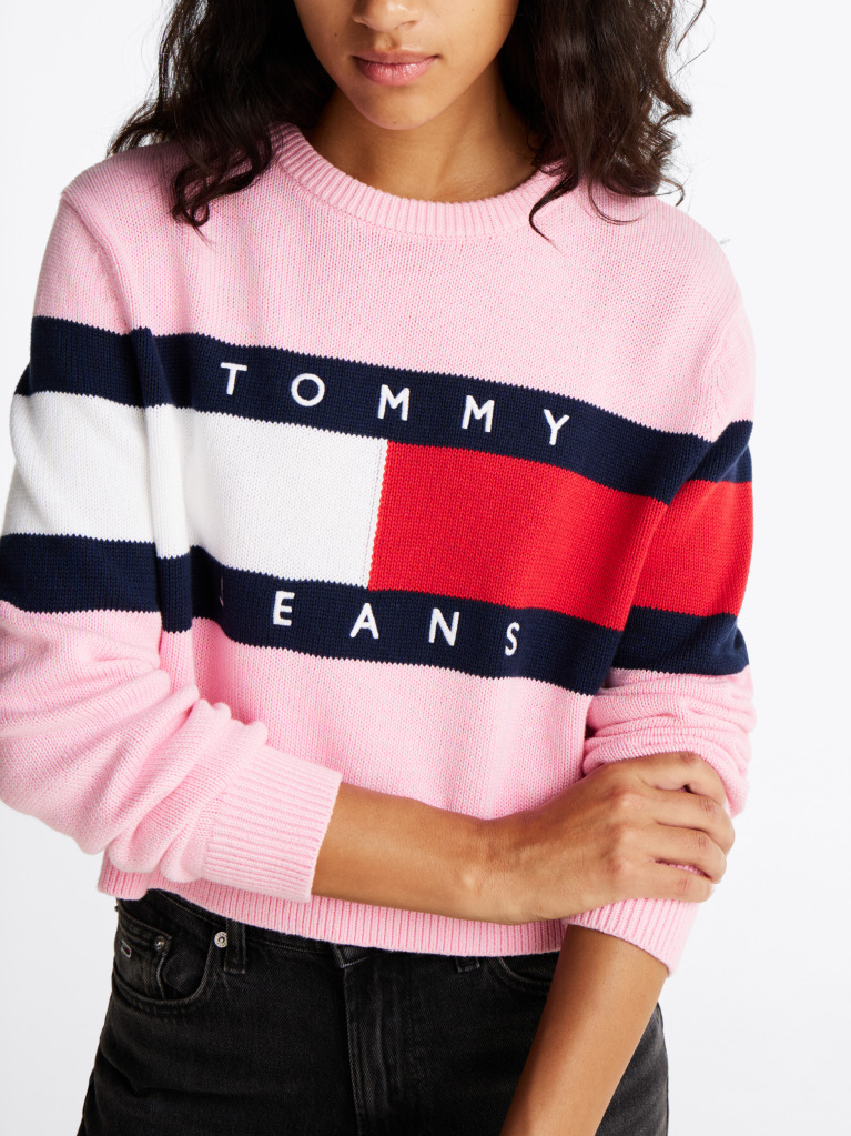 Pink Colour-Blocked Flag Relaxed Jumper  Women