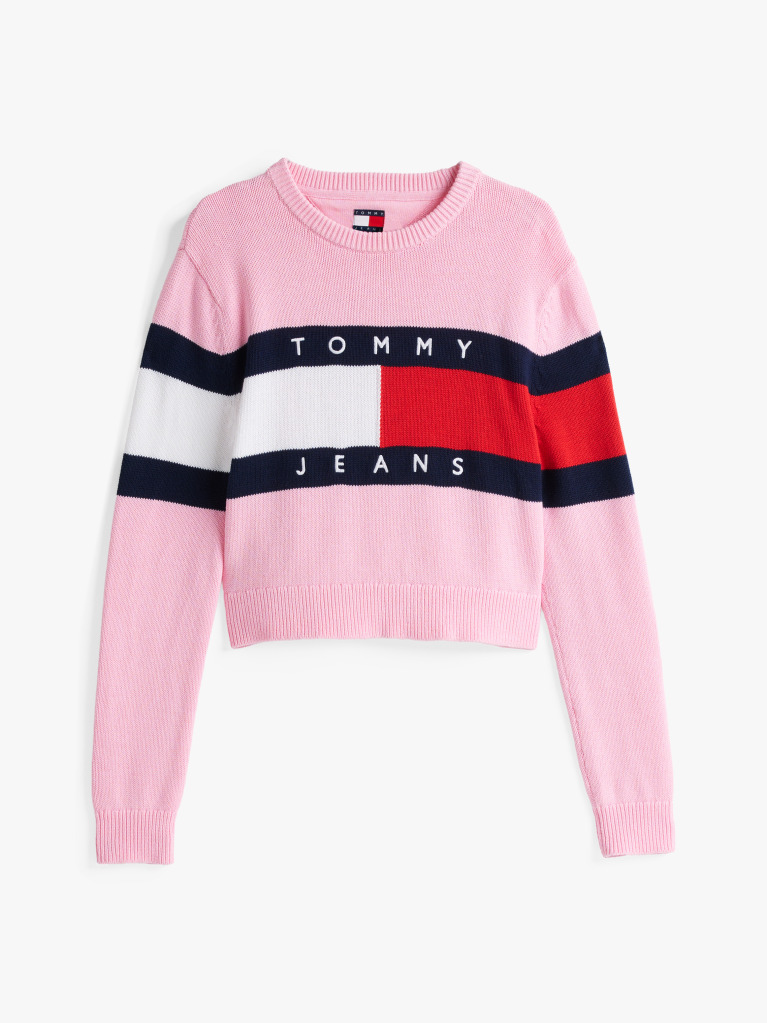 Pink Colour-Blocked Flag Relaxed Jumper  Women