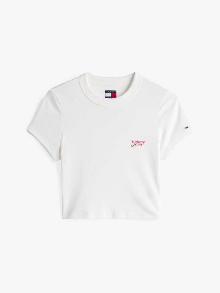 Alb Tricou Cropped Slim Cu Logo Script  Femei