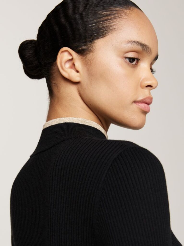 Negru Mini Rochie Pulover Cu Dungi Metalizate  Femei