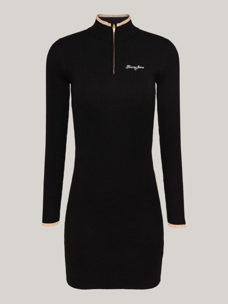 Negru Mini Rochie Pulover Cu Dungi Metalizate  Femei