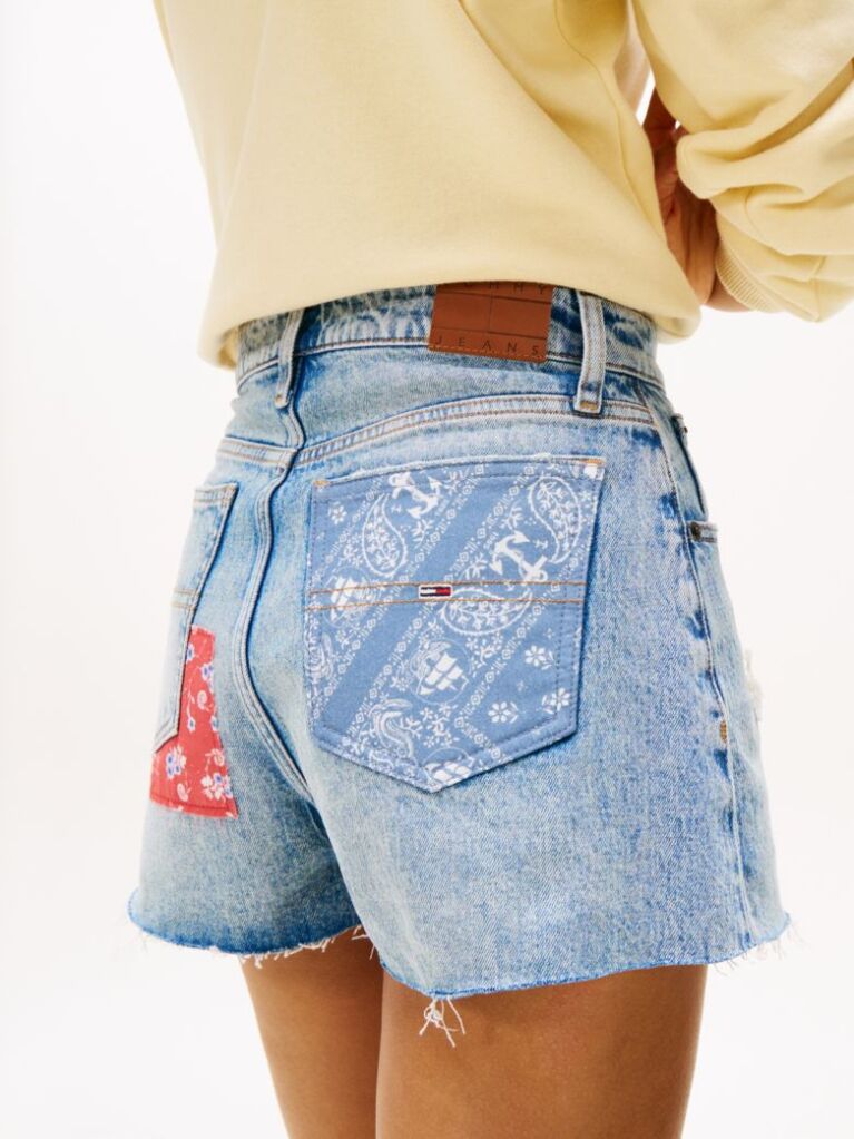 Denim Pantaloni Scurti Slim Din Jeansi Cu Detalii De Tip Patchwork  Femei