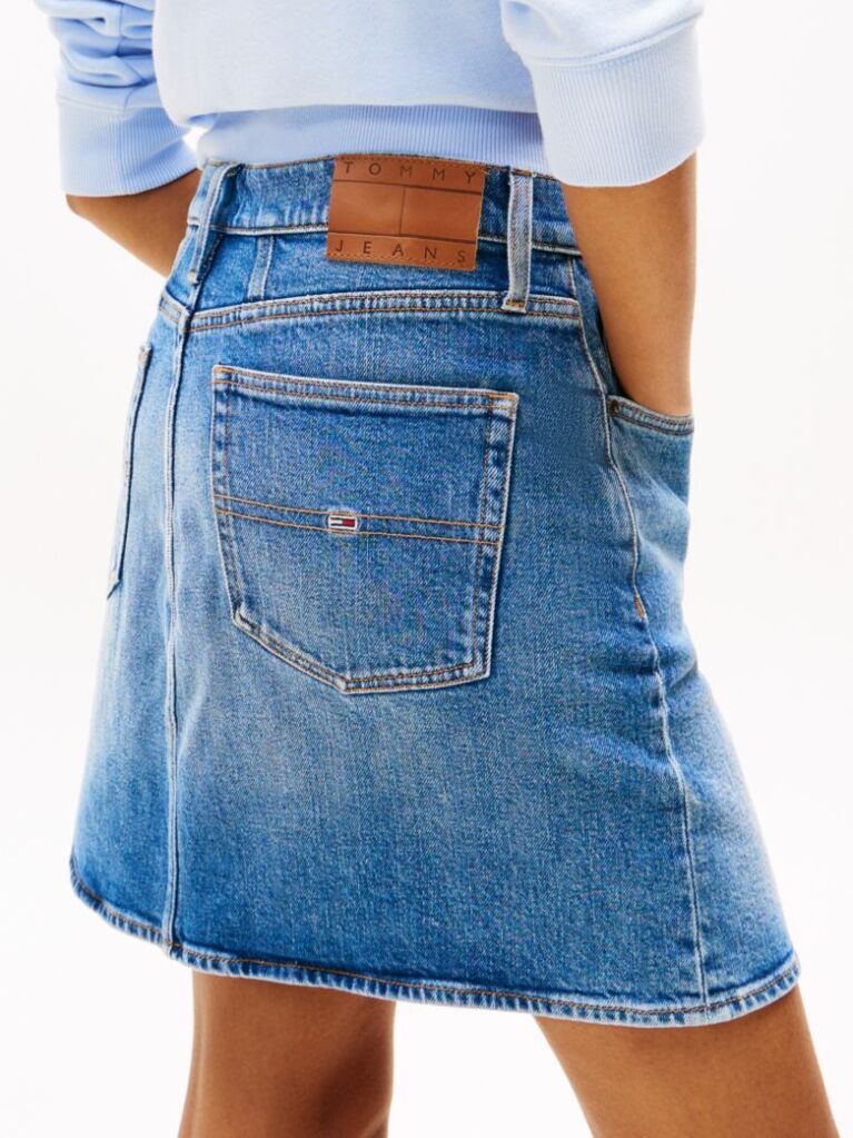 Denim Fusta Mini Mom Din Jeansi Cu Spalare Usoara  Femei