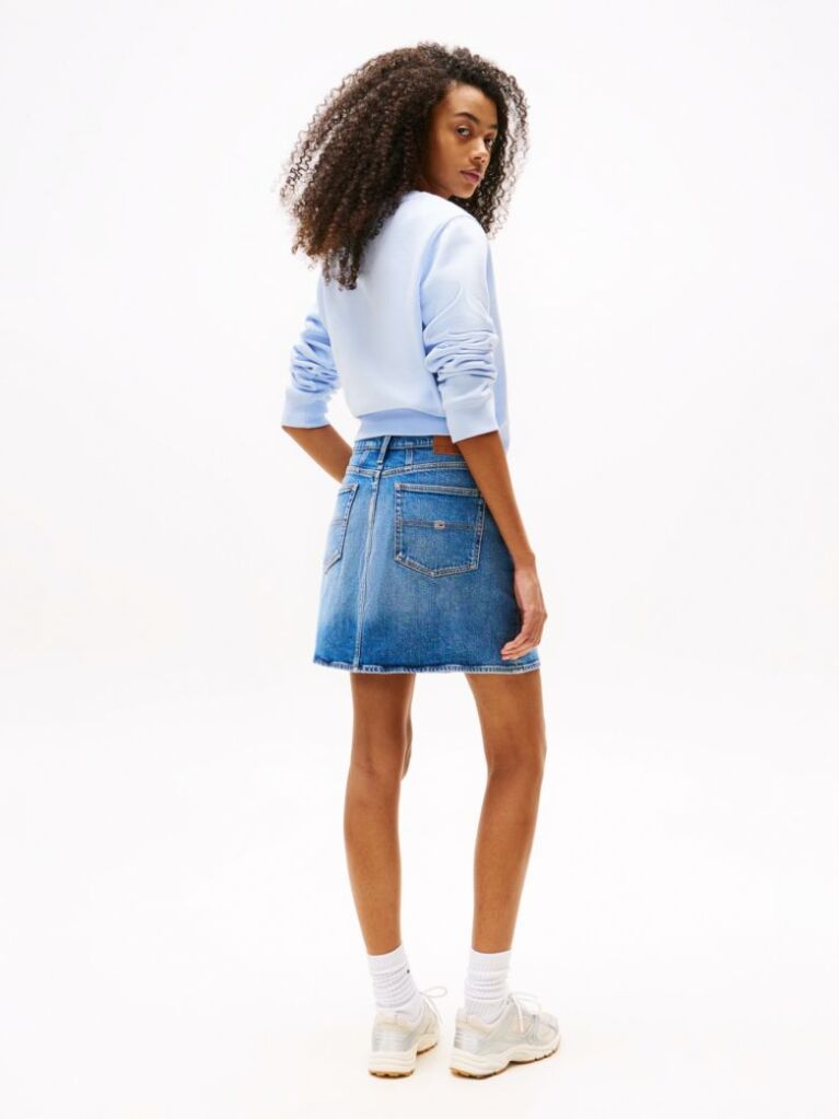 Denim Fusta Mini Mom Din Jeansi Cu Spalare Usoara  Femei