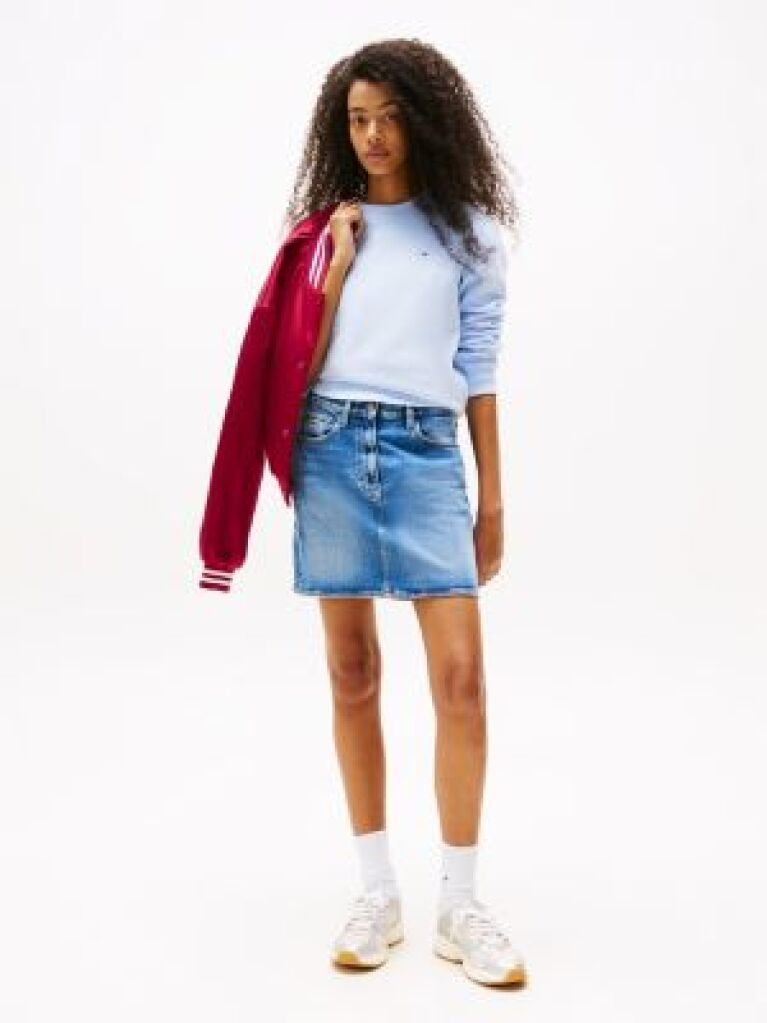 Denim Fusta Mini Mom Din Jeansi Cu Spalare Usoara  Femei