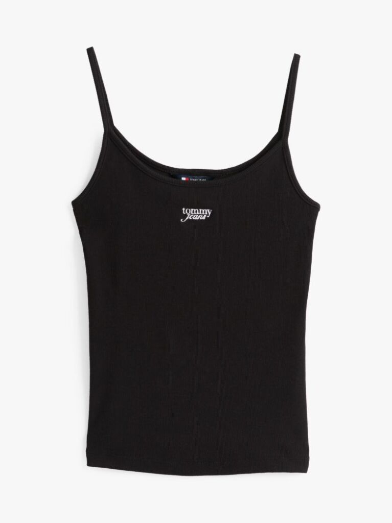 Negru Top Slim Cu Bretele Subtiri Si Textura Teasa  Femei