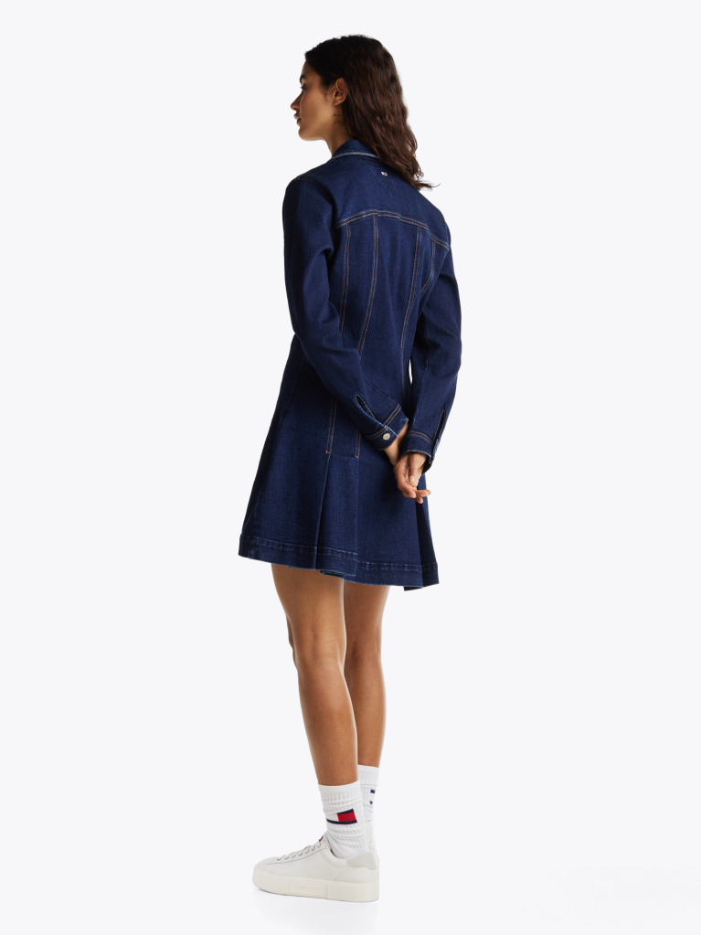 Blue Rochie Tip Camasa Mini Din Denim Plisat  Femei
