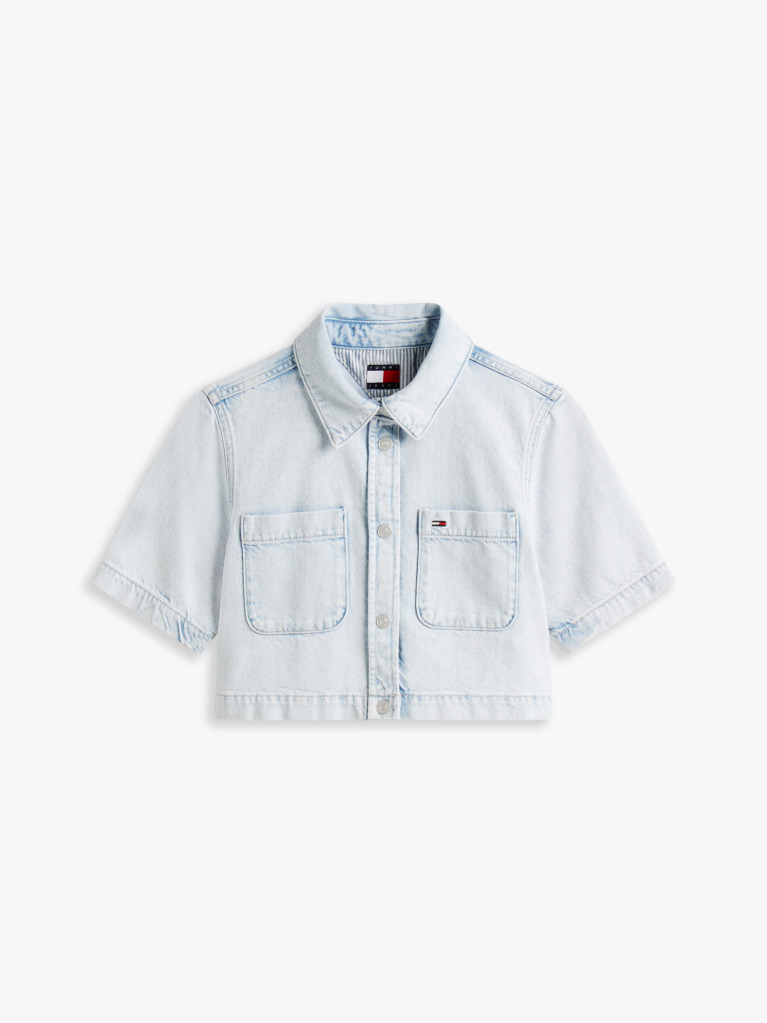 Denim Camasa Denim Usoara Cu Maneci Scurte Cropped Si Croiala Relaxata  Femei