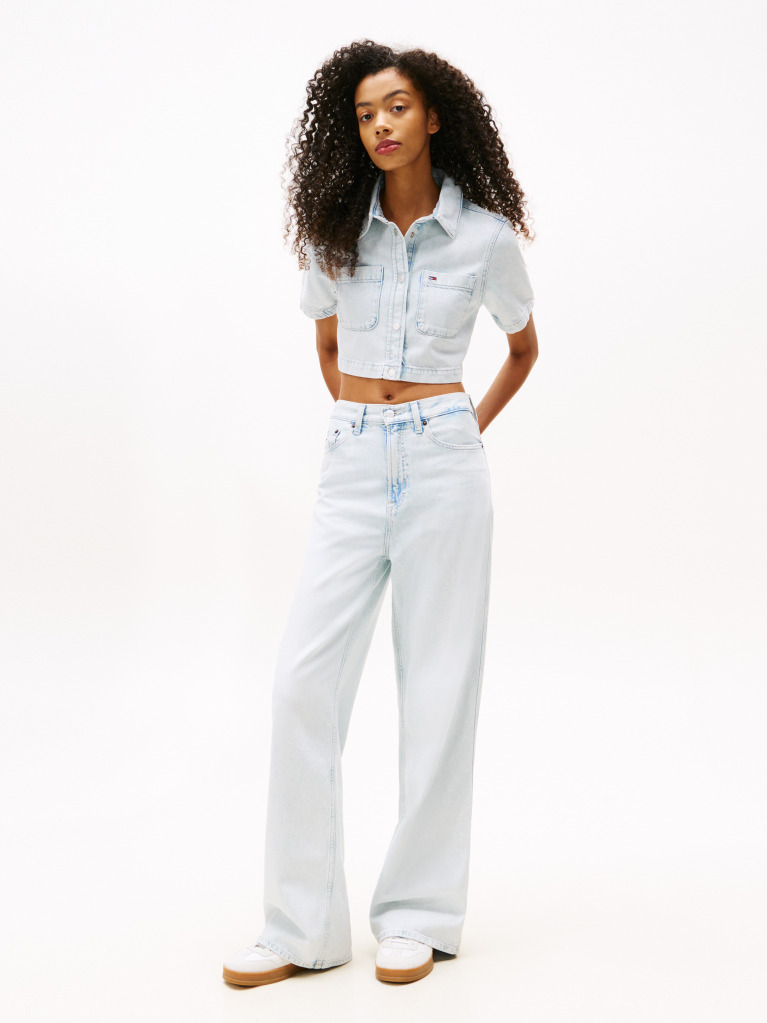 Denim Camasa Denim Usoara Cu Maneci Scurte Cropped Si Croiala Relaxata  Femei