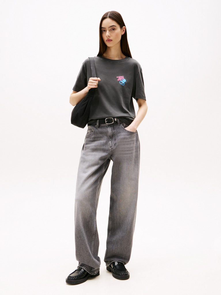 Negru Tricou Relaxat Neon  Femei
