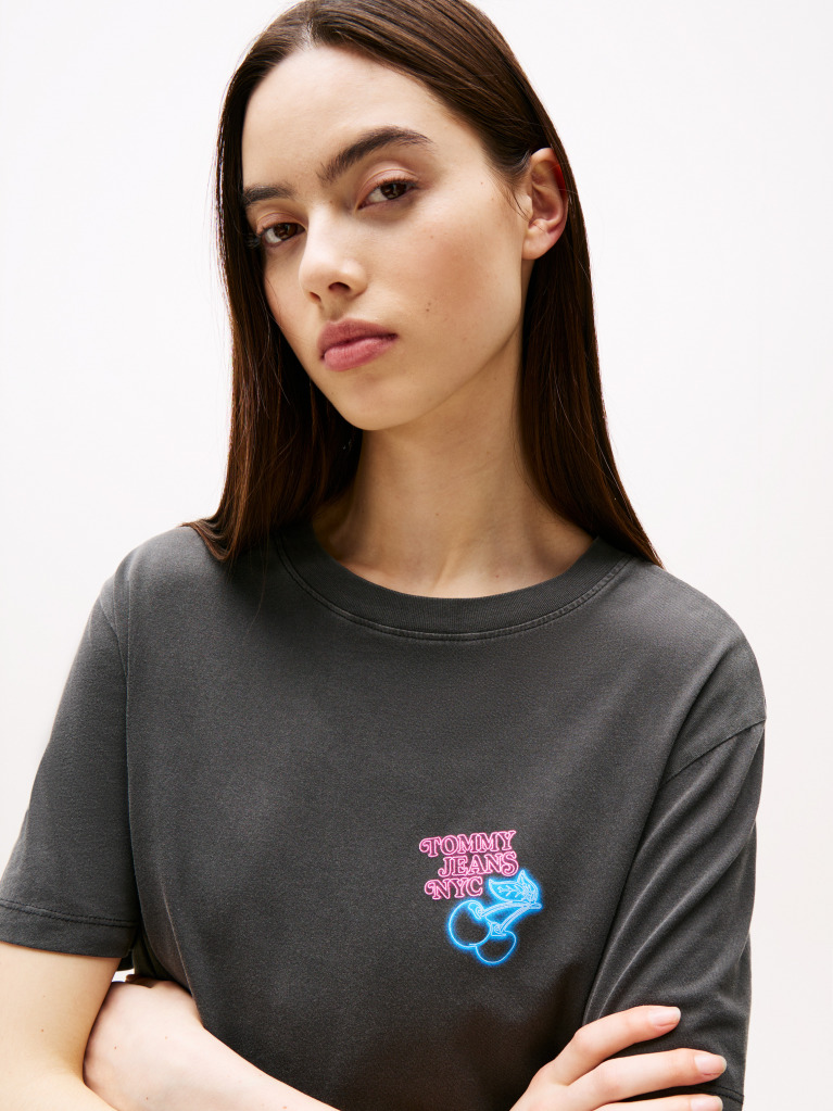 Negru Tricou Relaxat Neon  Femei