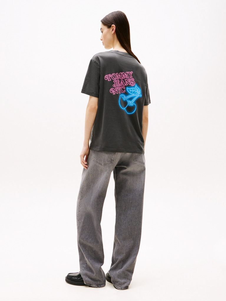 Negru Tricou Relaxat Neon  Femei