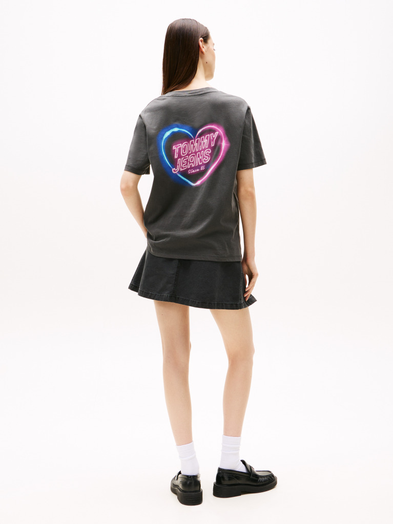 Negru Tricou Relaxat Neon  Femei