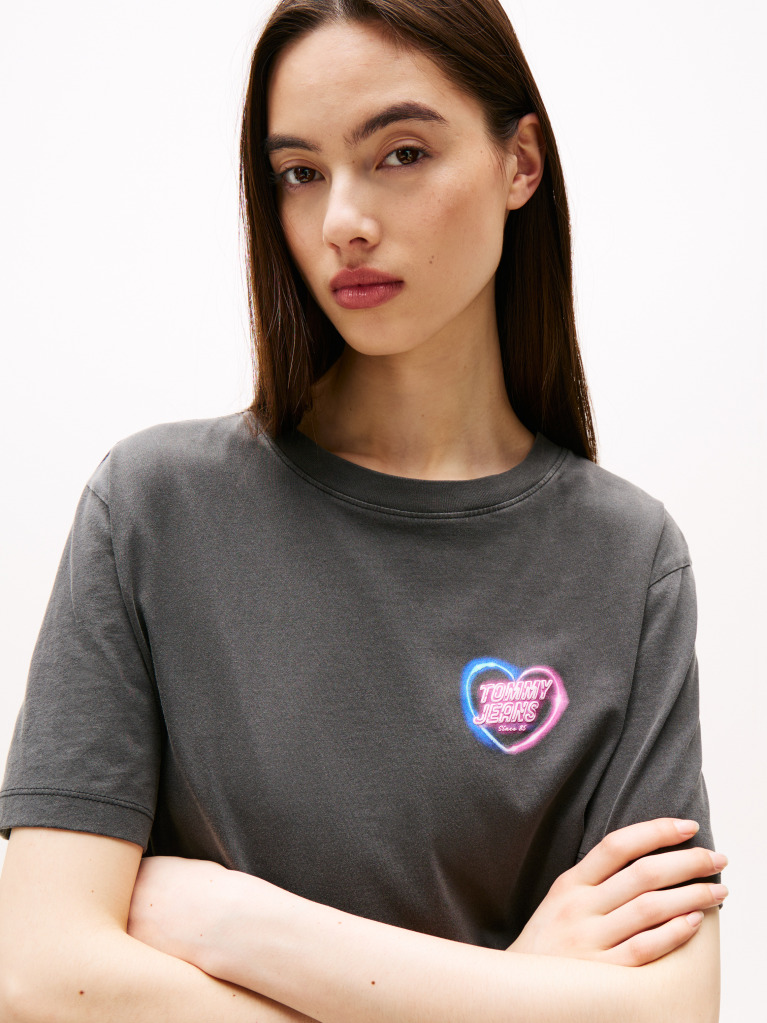 Negru Tricou Relaxat Neon  Femei