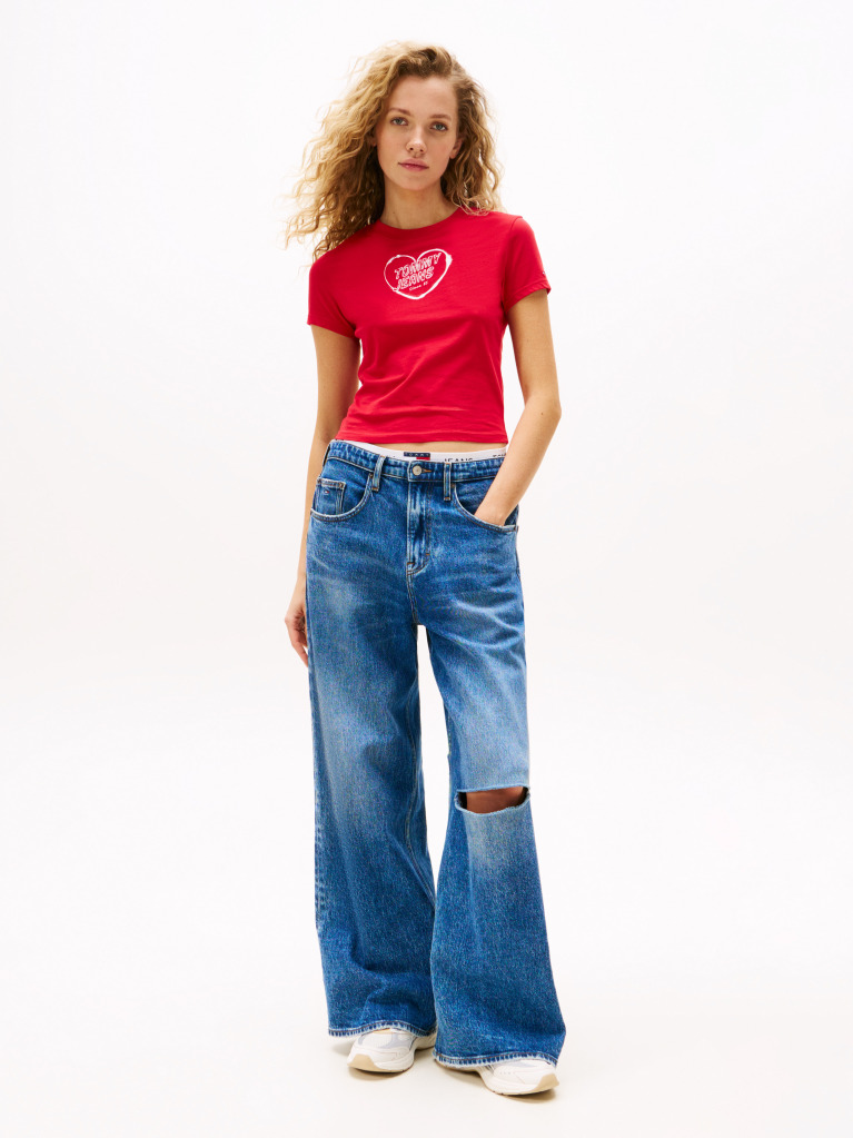 Rosu Tricou Slim Cu Grafica  Femei