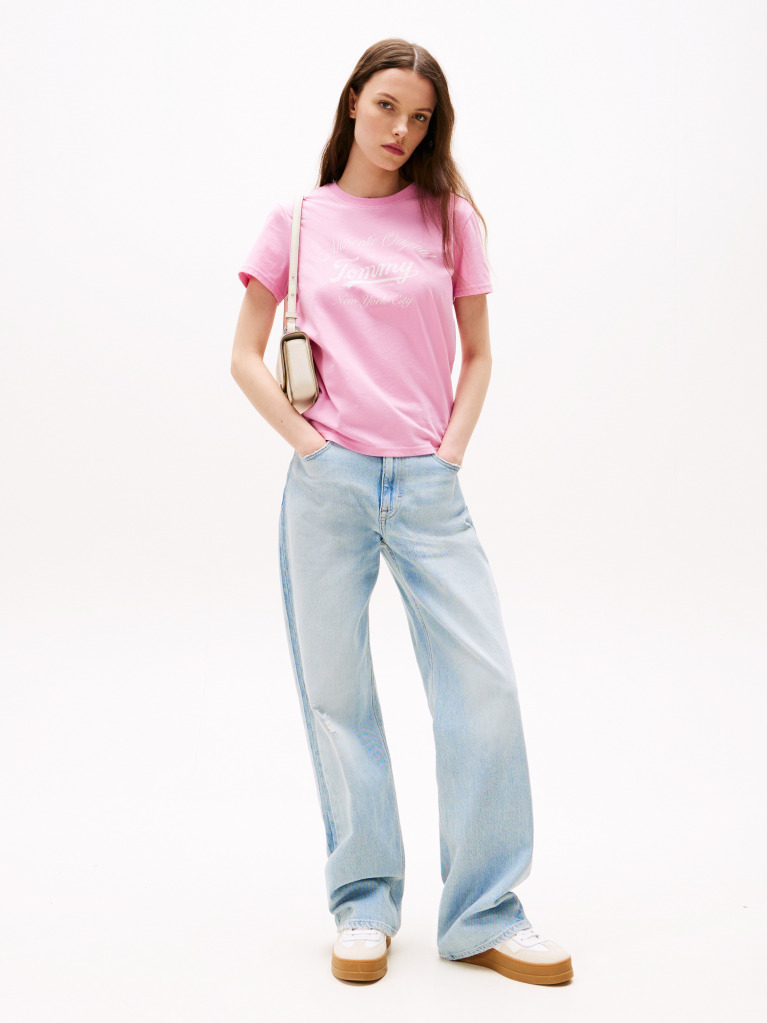Roz Tricou Regular Essential Cu Logo  Femei