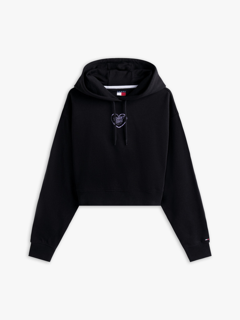 Negru Hoody Relaxat Cropped Cu Grafica  Femei