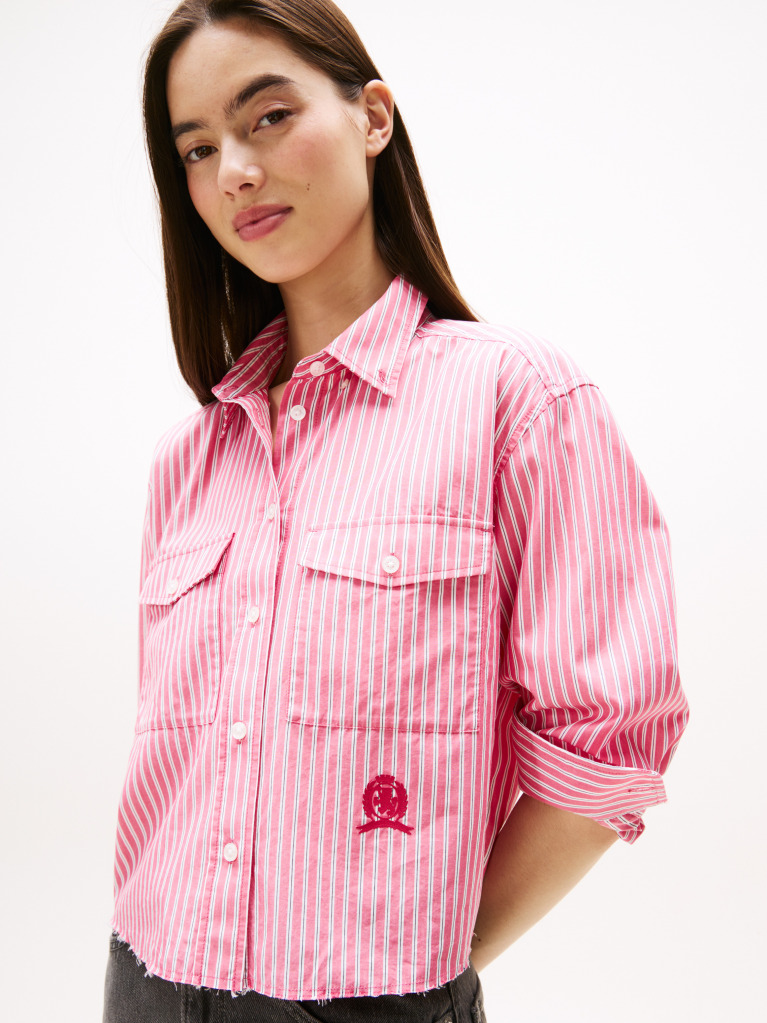 Multi Camasa Crop Relaxata Cu Broderie Crest  Femei