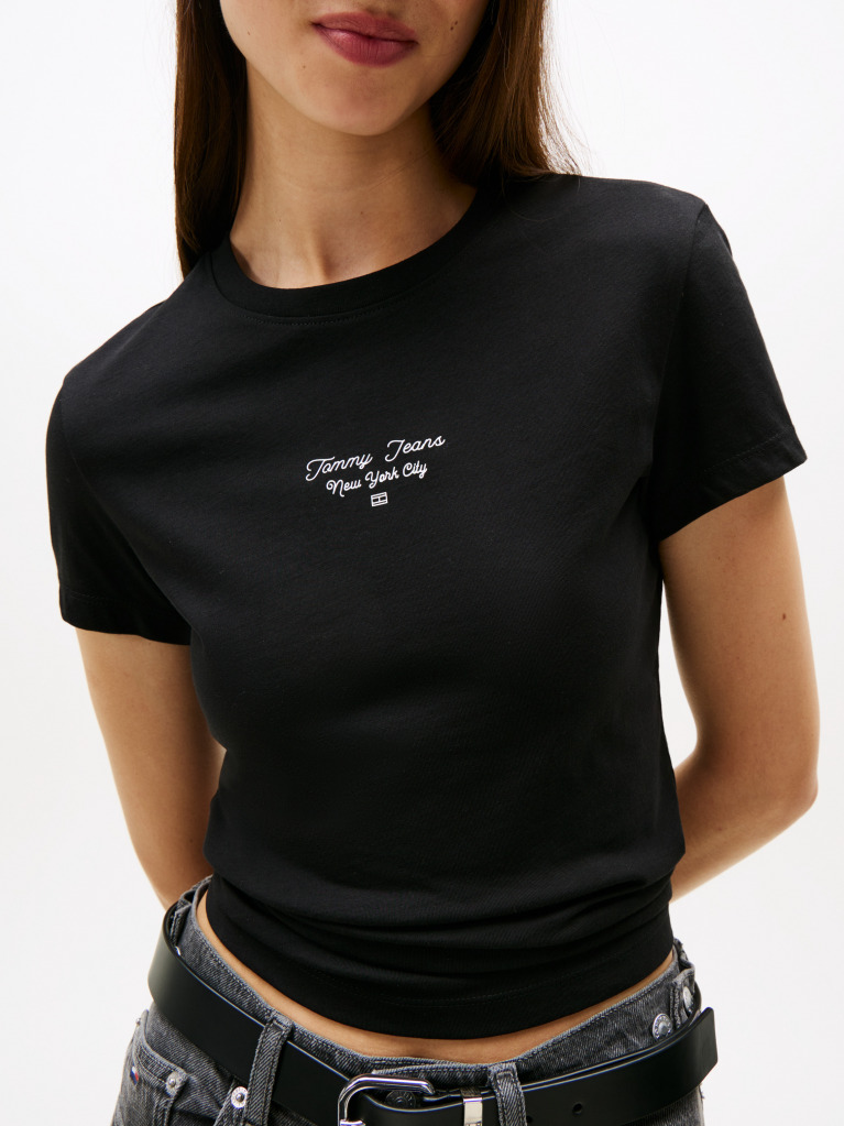 Negru Tricou Slim Din Jersey Cu Logo  Femei