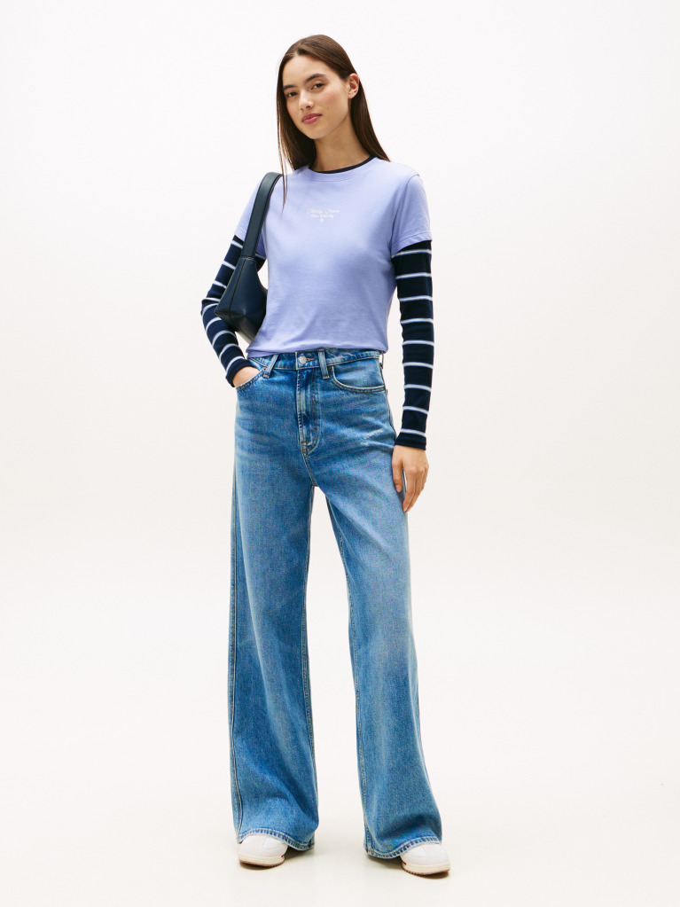 Blue Tricou Slim Din Jersey Cu Logo  Femei